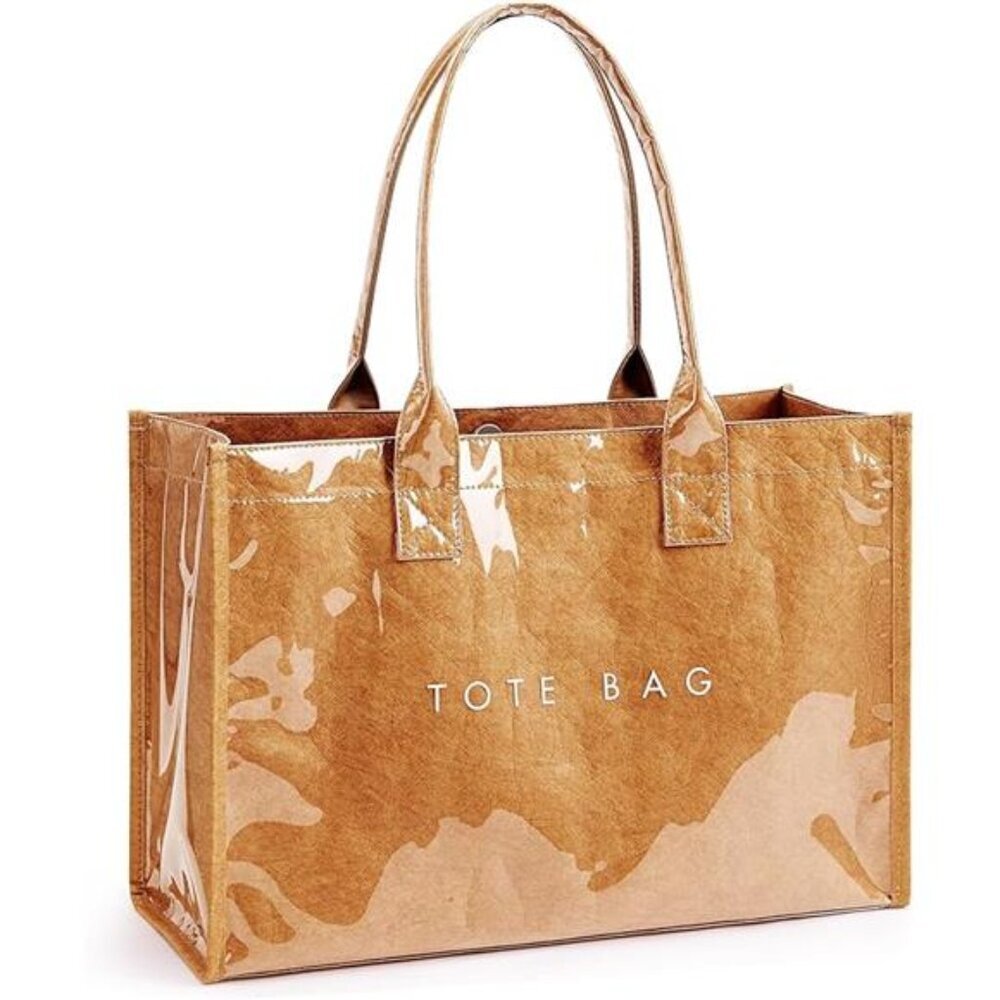 PVC Tote Bag for Women Large Kraft Paper Handbag Work Travel Beach Shoulder Purs - Picture 8 of 8